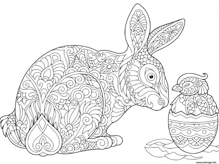 Coloriage Lapin De Paques Et Oeuf Complexe Pour Adulte Dessin concernant Dessin Pour Paques