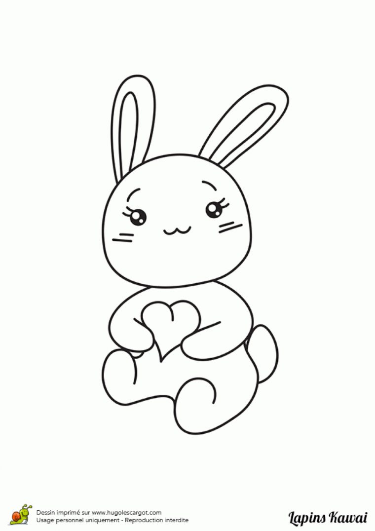 Coloriage Lapin Kawai Avec Un Coeur Sur Hugolescargot destiné Dessin De Lapin A Imprimer