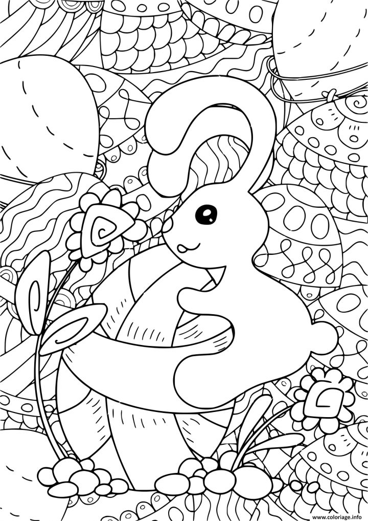 Coloriage Lapin Paques Pour Adulte Et Enfants Antistress Dessin tout Dessin Pour Paques