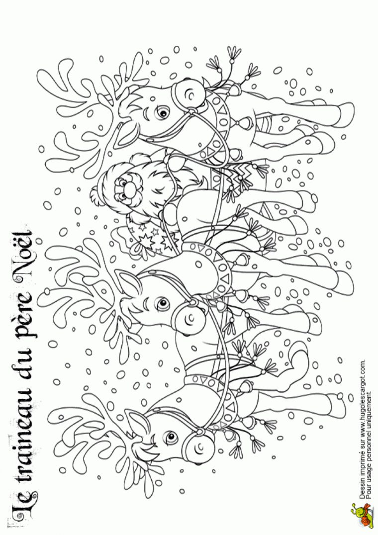 Coloriage Les Rennes Du Pere Noel Sur Hugolescargot concernant Dessins Pere Noel Imprimer