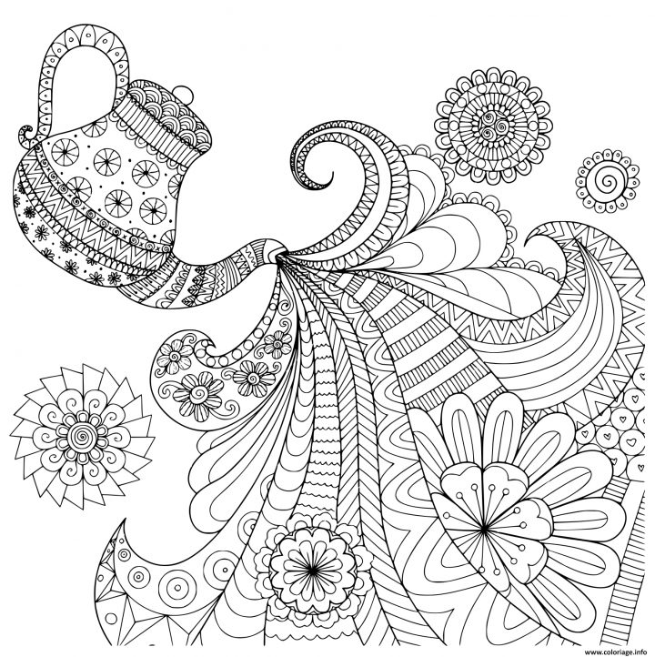 Coloriage Ligne Design De Theiere Versant The Pour Adulte Dessin à Dessin À Colorier En Ligne Gratuit