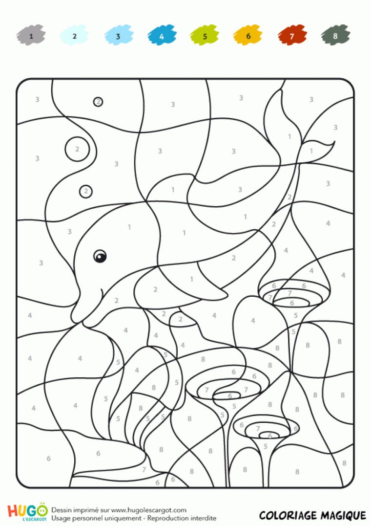 Coloriage Magique Ce1, Un Dauphin dedans Coloriage Magique Français Cp