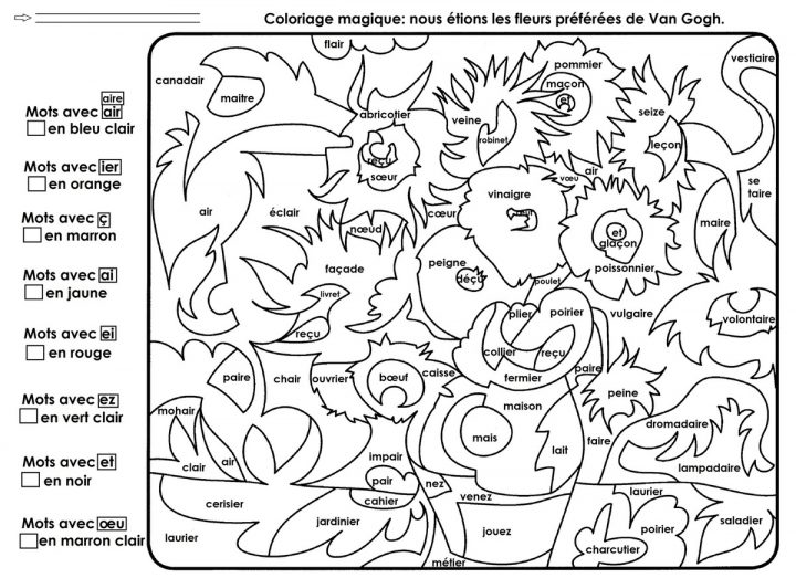 Coloriage Magique Cp Ce1, Les Tournesols De Van Gogh – École intérieur Coloriage Codé Cp