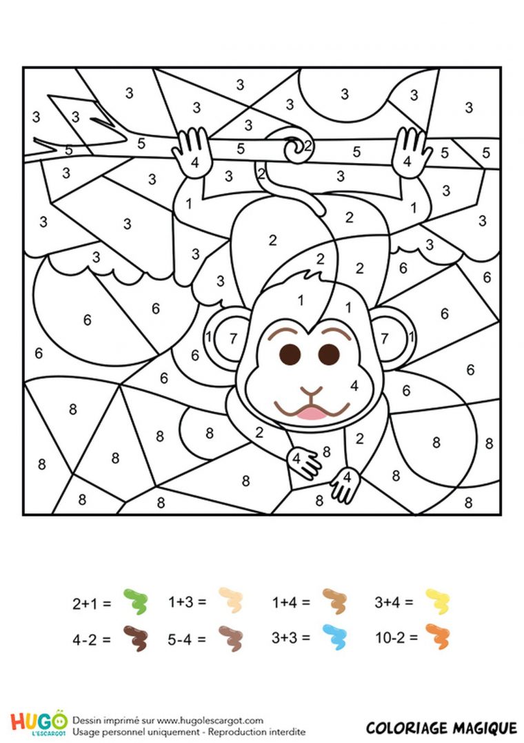 Coloriage Magique Cp : Un Singe Facétieux à Coloriage Magique Français Cp