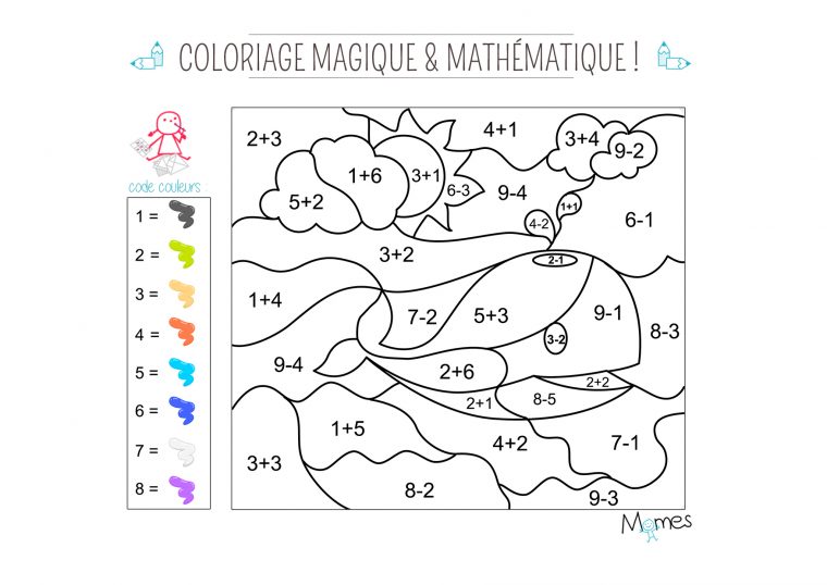 Coloriage Magique Et Mathématique : La Baleine – Momes à Coloriage Magique 6 Ans