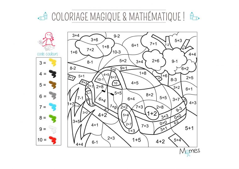 Coloriage Magique Et Mathématique : La Voiture | Coloriage destiné Coloriage Magique 6 Ans