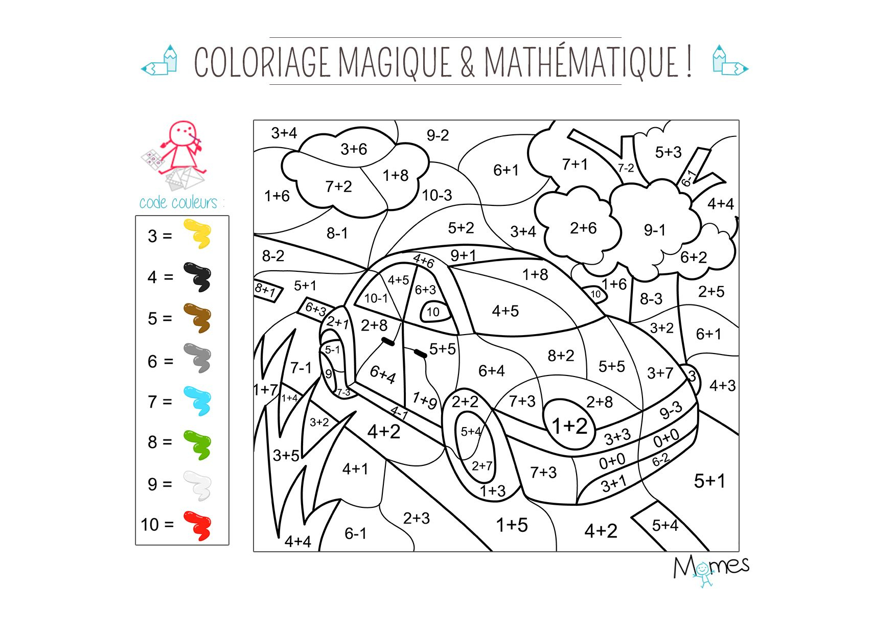 Coloriage Magique Et Mathématique : La Voiture | Coloriage destiné Coloriage Magique 6 Ans