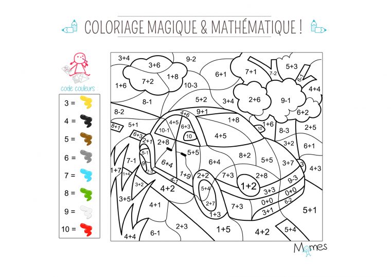 Coloriage Magique Et Mathématique : La Voiture – Momes tout Coloriage Magique 4 Ans