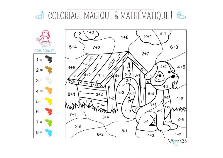 Coloriage Magique Et Mathématique : Le Chien – Momes avec Coloriage Magique 4 Ans