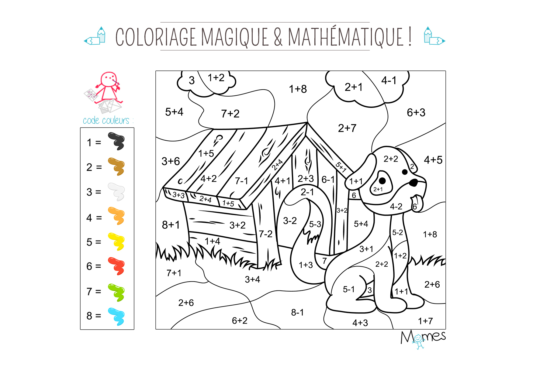 Coloriage Magique Et Mathématique : Le Chien - Momes tout Coloriage Magique 6 Ans