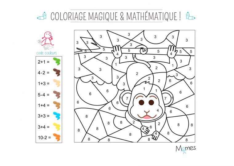 Coloriage Magique Et Mathématique : Le Singe – Momes à Coloriage Magique 6 Ans