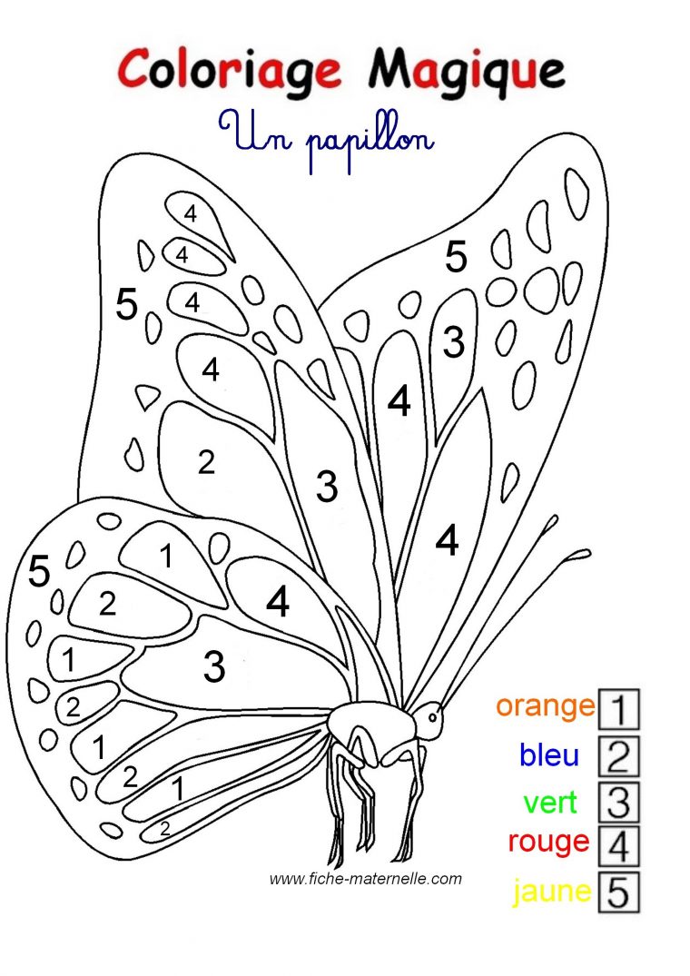 Coloriage Magique Pour Les Plus Petits : Un Papillon destiné Coloriage Codé Moyenne Section