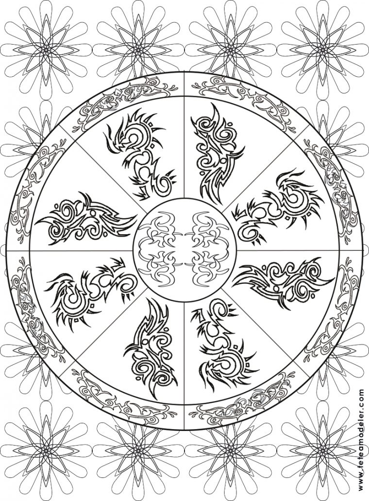 Coloriage Mandala Feuilles. Coloriage Mandala Carre Par concernant Jeux De Coloriage De Rosace