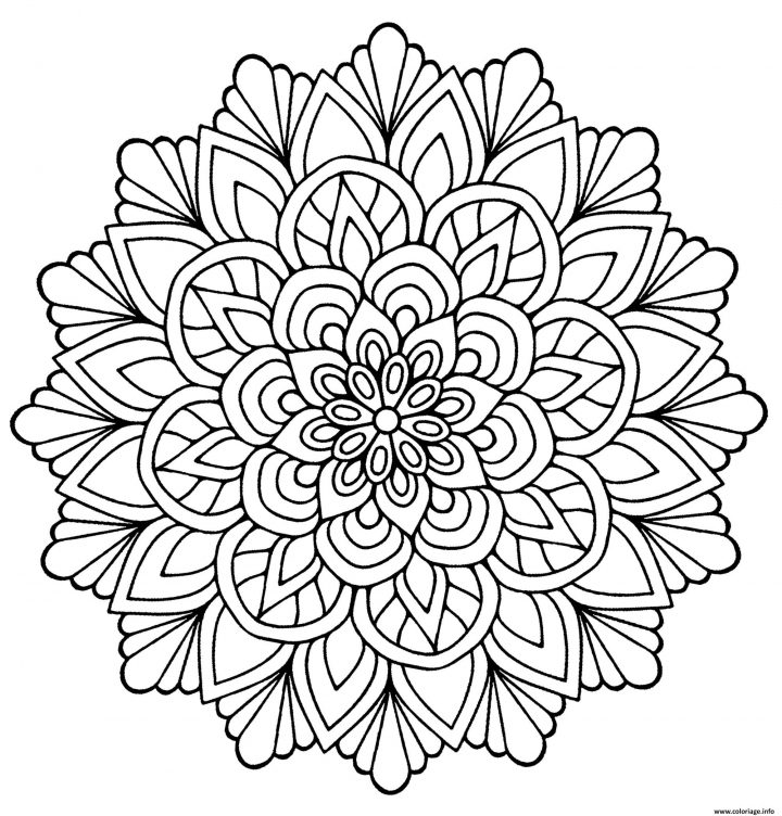 Coloriage Mandala Fleur Avec Feuilles Dessin destiné Dessin A Colorier De Fleur