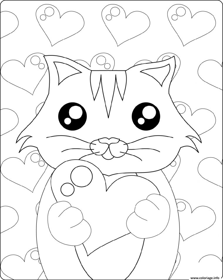 Coloriage Mignon Chaton Avec Coeur St Valentin Dessin serapportantà Dessin Pour La Saint Valentin