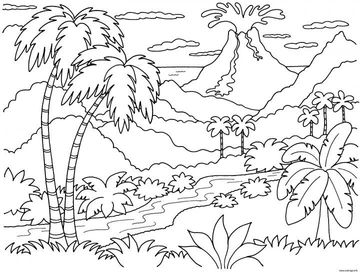 Coloriage Nature Paysage Volcan Dessin encequiconcerne Dessin Printemps Paysage