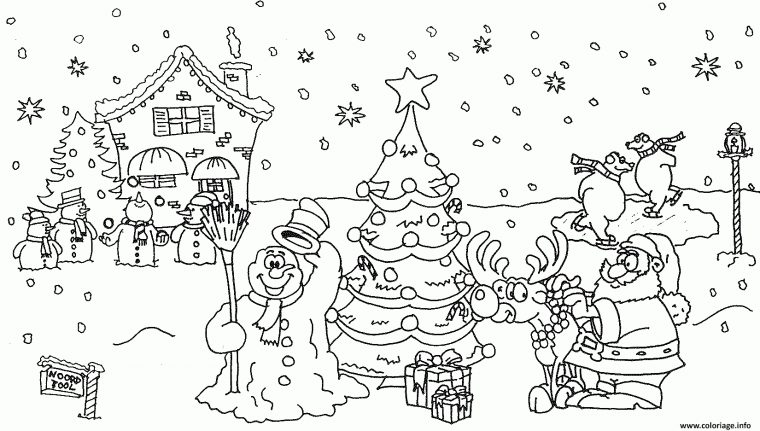 Coloriage Noel Paysage Bonhomme De Neige Sapin Maison Reine intérieur Coloriage De Sapin De Noel A Imprimer Gratuit