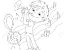 Coloriage Outline Of Boy De Dessin Animé Jouant De La Trompette Avec La  Mélodie Et De La Musique. Livre De Coloriage Pour Les Enfants avec Trompette À Colorier