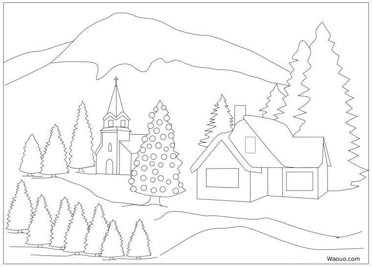 Coloriage Paysage Hiver De Noel A Imprimer Et Colorier à Dessin De Paysage D Hiver