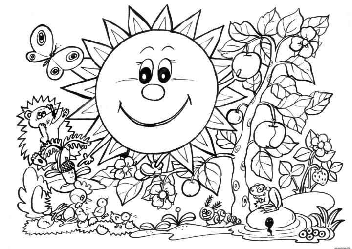 Coloriage Paysage Nature Printemps Enfants Dessin destiné Dessin Printemps Paysage