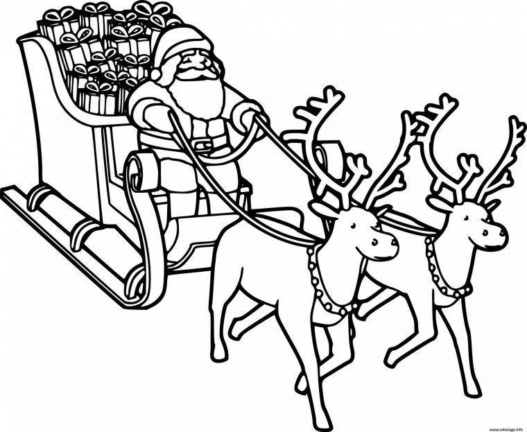 Coloriage Pere Noel Avec Traineau Et Ses Rennes Au Nez Rouge avec Dessins Pere Noel Imprimer