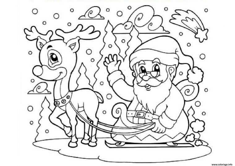 Coloriage Pere Noel Et Son Renne Furie Prancer Le Plus intérieur Coloriage De Pere Noel A Imprimer Gratuitement