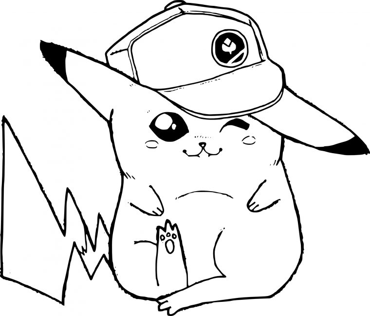 Coloriage Pikachu Avec Une Casquette De Baseball destiné Dessin De Pikachu Facile