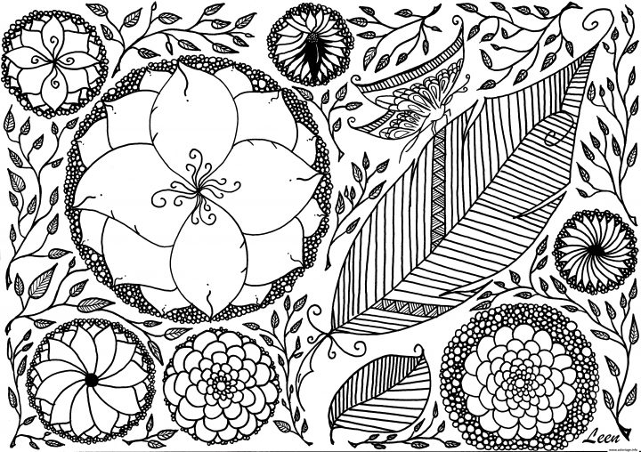 Coloriage Printemps Fleurs Papillon Roses Adulte Zen Dessin dedans Image Zen A Imprimer