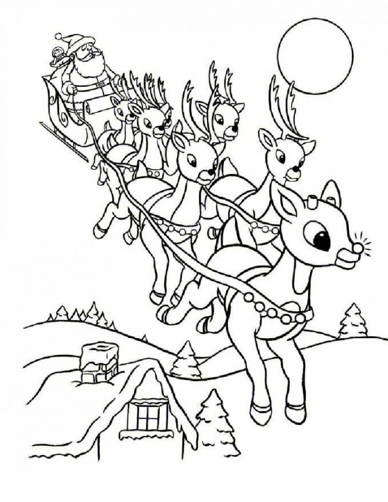 Coloriage Rennes Magiques Du Père Noël À Imprimer Gratuit concernant Coloriage De Pere Noel A Imprimer Gratuitement