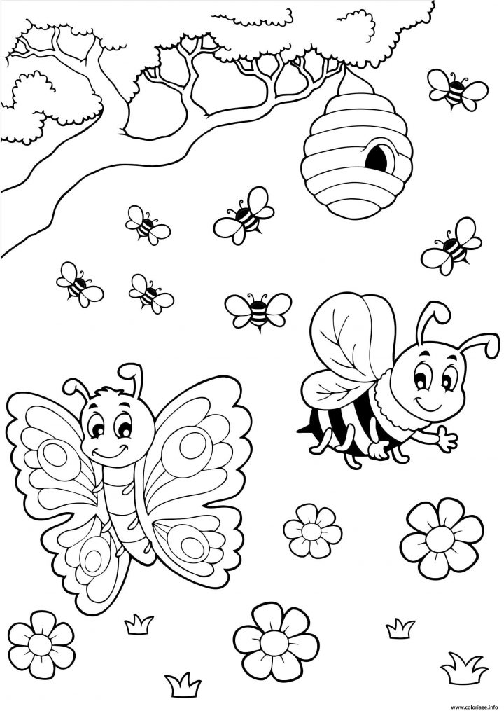 Coloriage Ruche Papillon Abeille Miel Dessin destiné Dessin A Imprimer Papillon Gratuit