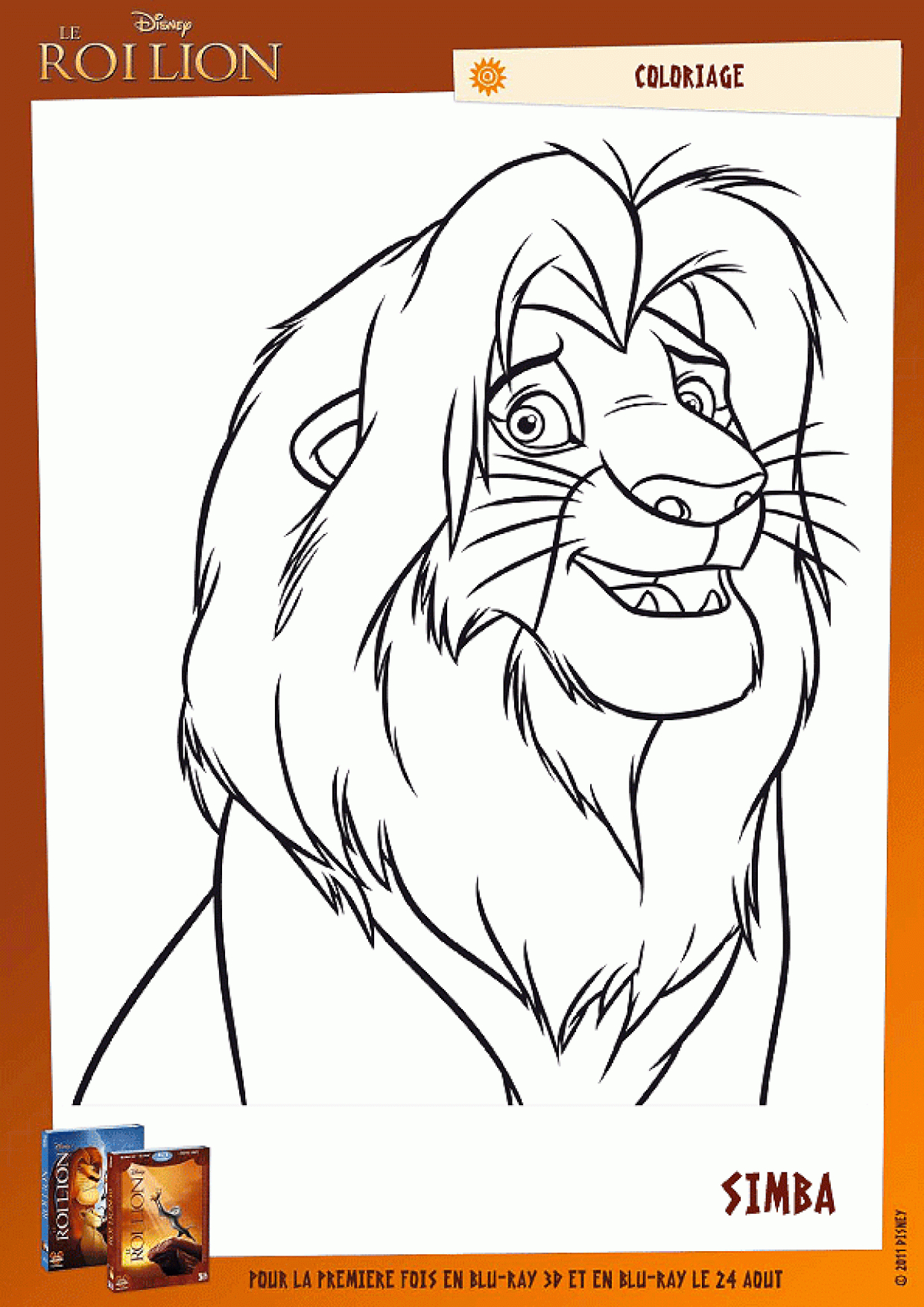 Coloriage Simba Le Nouveau Roi De La Jungle à Dessin Walt Disney À Imprimer