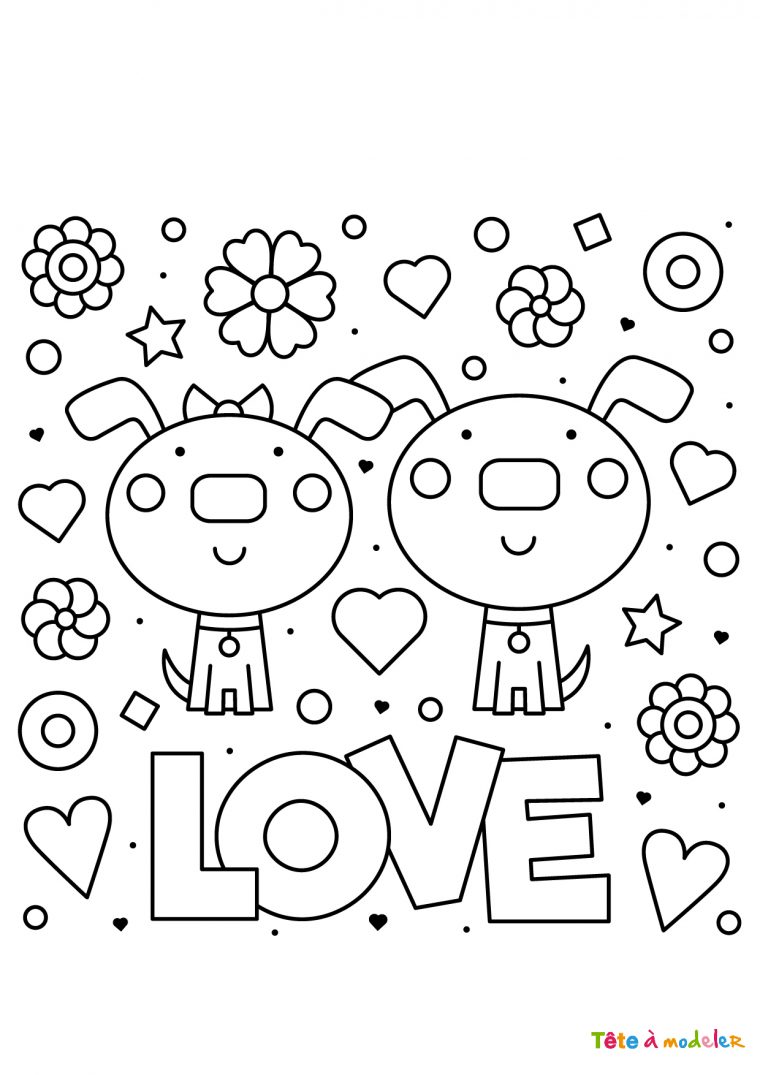 Coloriage St Valentin Couple – Tête À Modeler intérieur Sudoku Junior À Imprimer