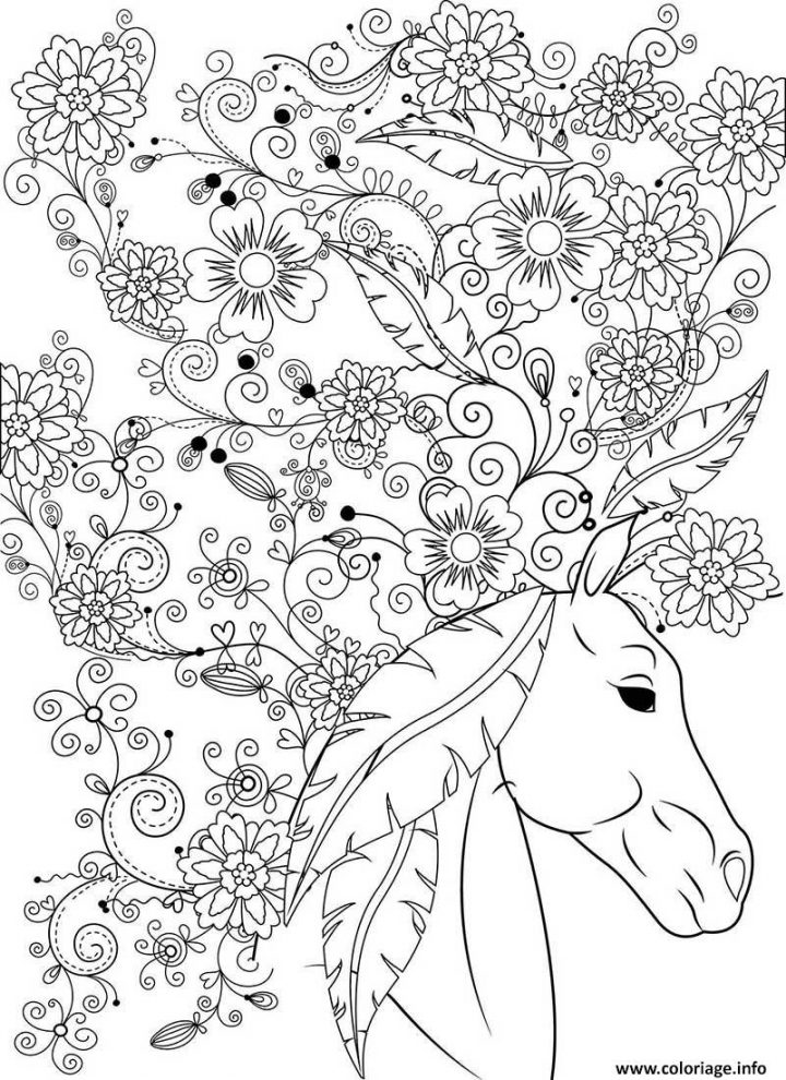 Coloriage Sublime Cheval Animal Fleurs Pour Adulte Dessin tout Dessin A Imprimer Pour Adulte