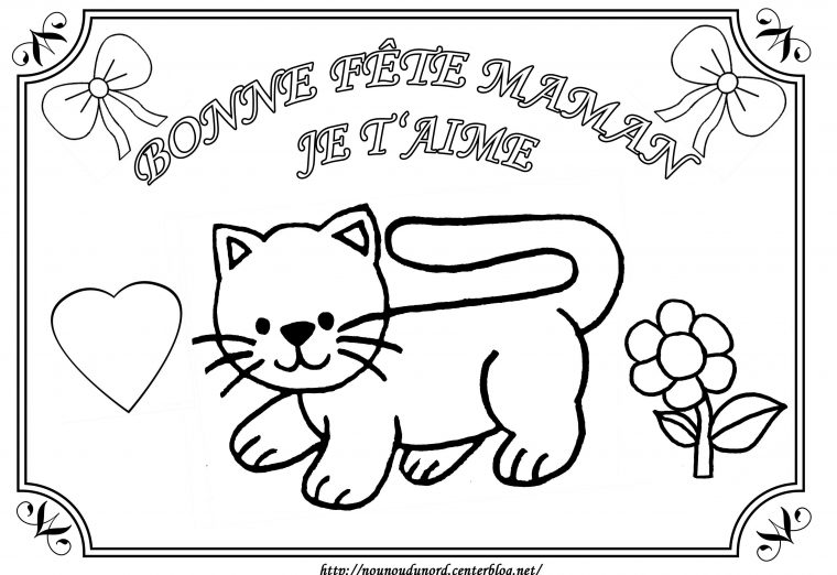 Coloriage Tableau Chat Fête Des Mères pour Coloriage De Chat De Noel