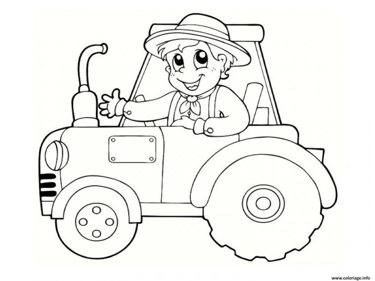 Coloriage Un Fermier Heureux Sur Son Tracteur Dessin serapportantà Dessin De Tracteur À Colorier