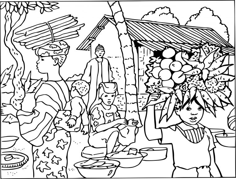 Coloriage Village Afrique À Imprimer dedans Dessin Africain A Colorier