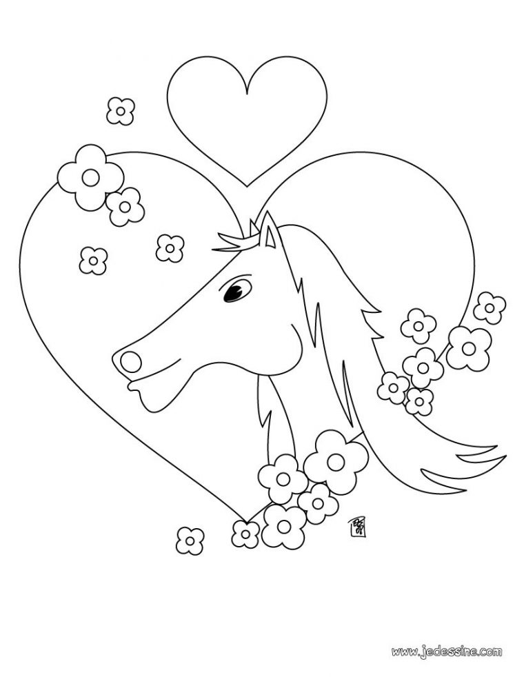 Coloriages Cheval Dans Un Coeur – Fr.hellokids dedans Image De Cheval A Colorier