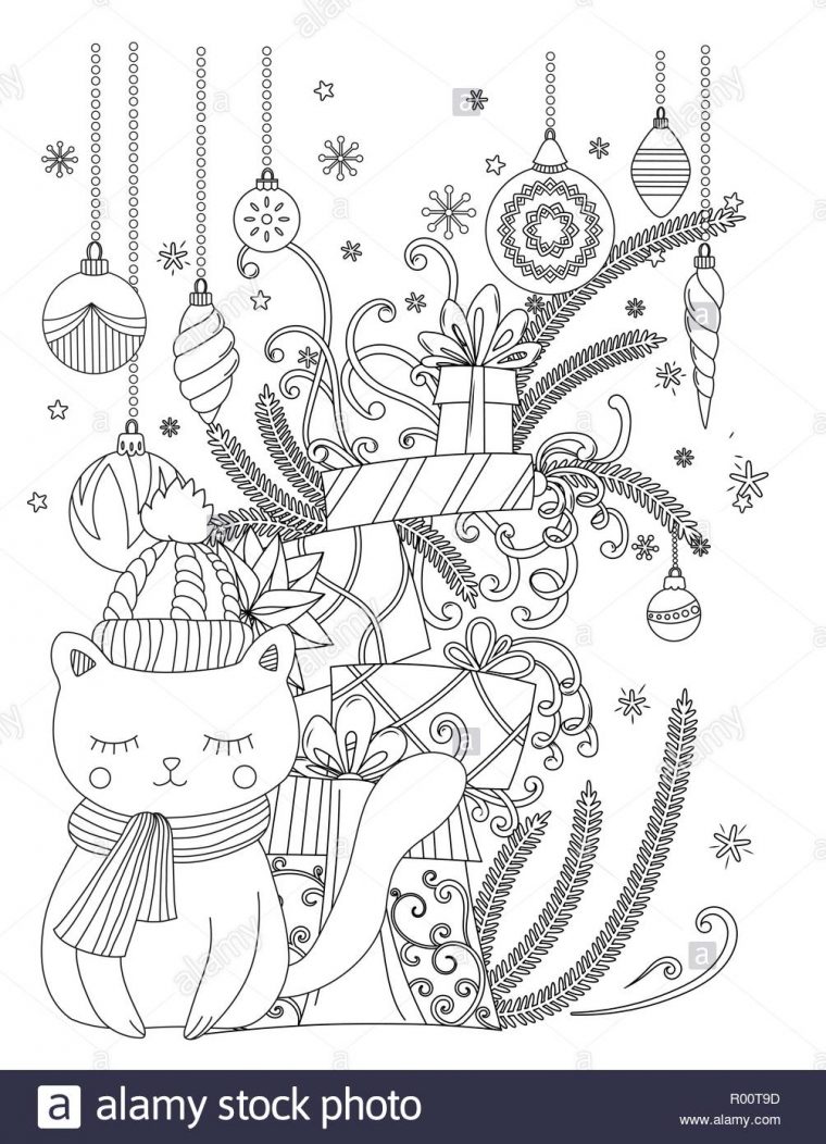 Coloriages De Noël Pour Les Enfants Et Les Adultes. Chat dedans Coloriage De Chat De Noel