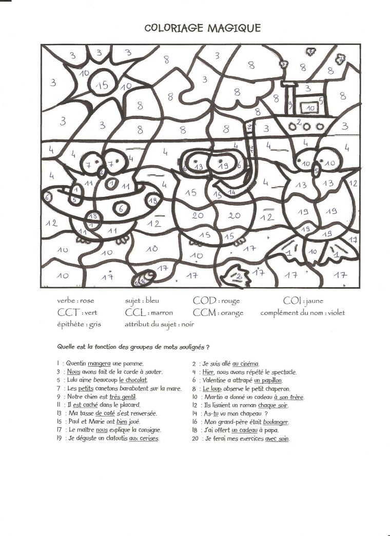 Coloriages Magiques intérieur Coloriage Magique Français Cp