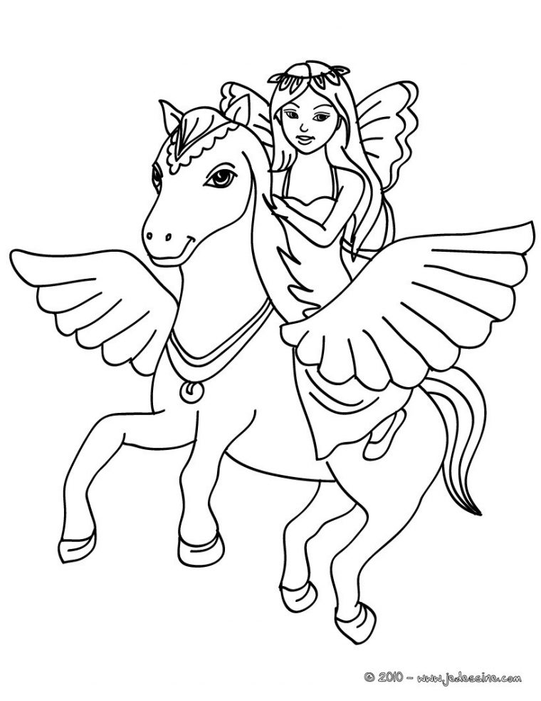 Coloriages Petite Fée Sur Cheval Ailé À Imprimer – Fr pour Jeux De Coloriage De Cheval