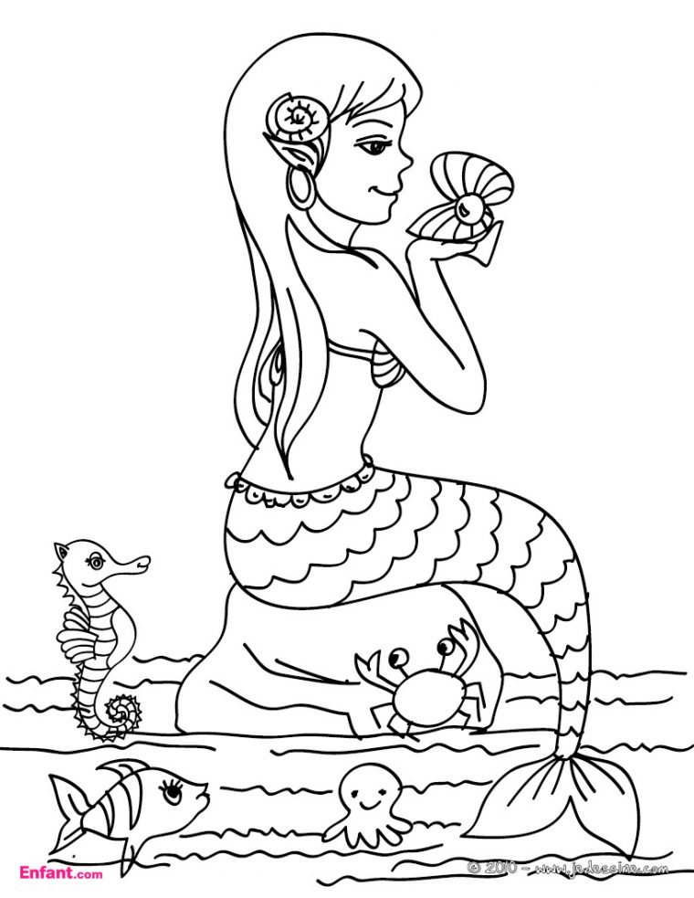 Coloriages Pour Fille: La Sirène serapportantà La Petite Sirène À Colorier