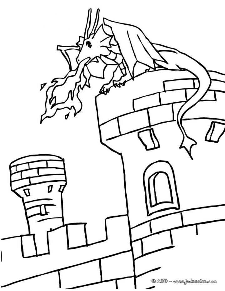 Coloriages Un Dragon Sur Un Chateau Fort – Fr.hellokids avec Image De Chateau Fort A Imprimer