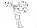 Coloring Page Outline Of Cartoon Garçon Jouant De La Trompette. Instruments  De Musique. Livre À Colorier Pour Les Enfants à Trompette À Colorier