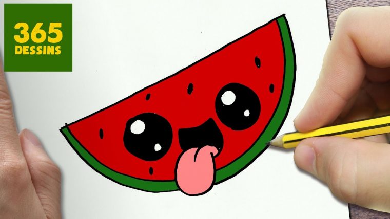 Comment Dessiner Pastèques Kawaii Étape Par Étape – Dessins Kawaii Facile avec Modèles De Dessins À Reproduire