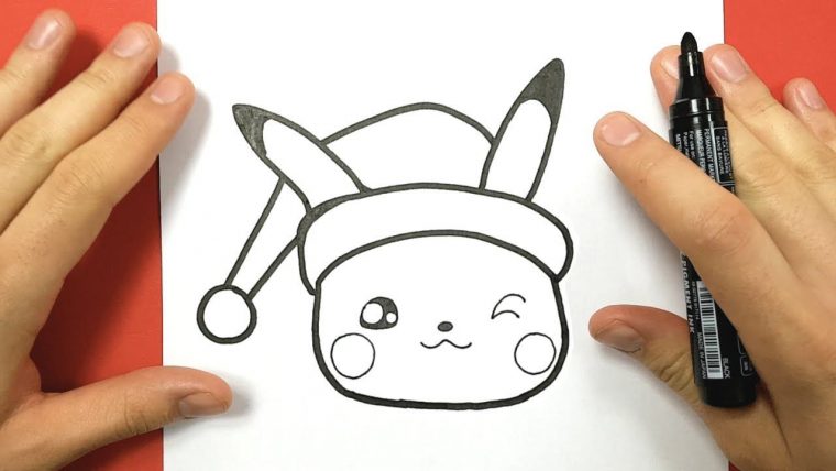 Comment Dessiner Pikachu Kawaii Pour Noël –  | Dessin pour Dessin De Pikachu Facile