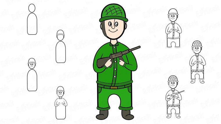 Comment Dessiner Un Soldat Avec Une Arme, Pas À Pas, Au intérieur Comment Dessiner Un Fusil