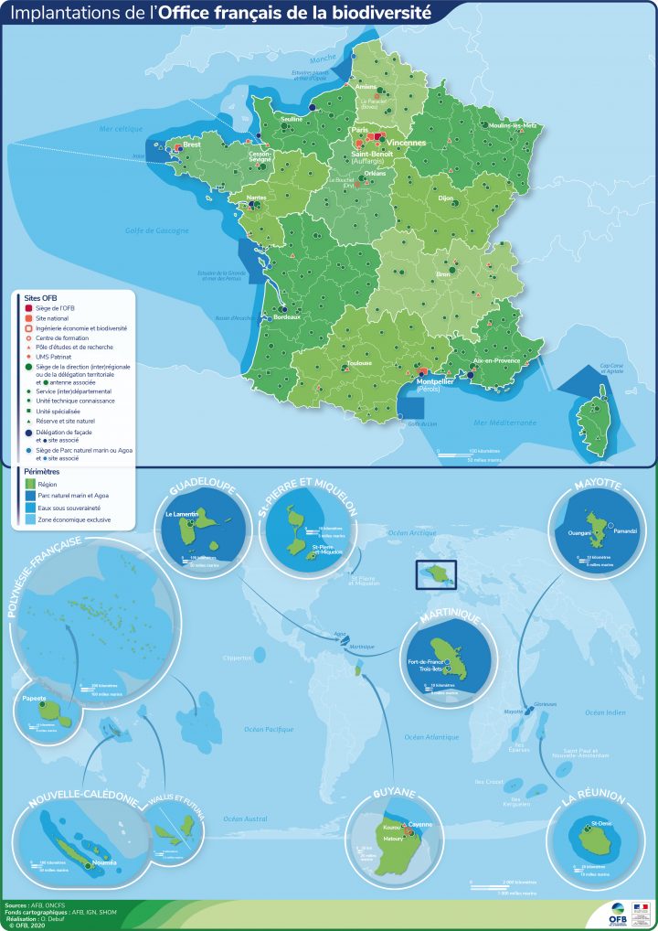 Contacts Et Implantations | Office Français De La Biodiversité intérieur Département D Outre Mer Carte