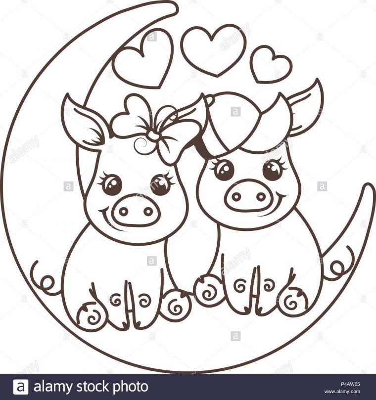 Cute Cartoon Bébé Cochons Dans L'amour Sur Une Lune pour Dessin Cochon A Colorier