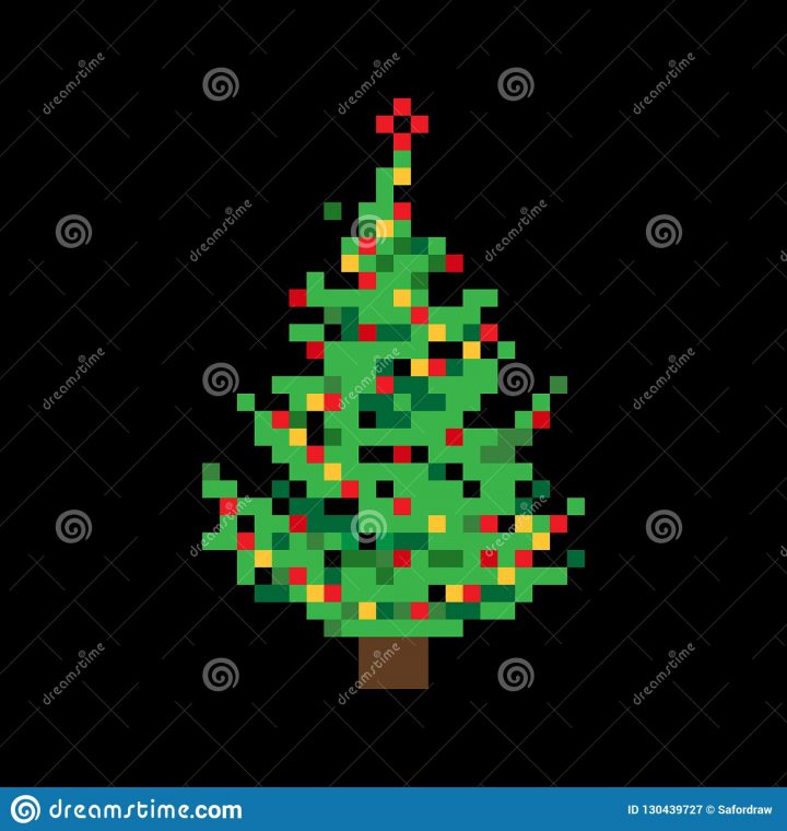 Cute Colorful Flat Vector Pixel Art Christmas Tree With intérieur Pixel Art De Noël