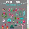Cute Pixel Art Christmas Set For Design. Stock Vector avec Pixel Art De Noël